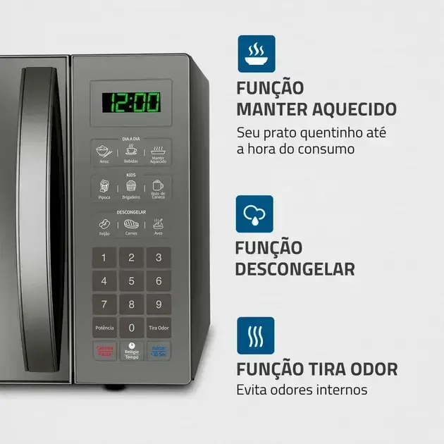 Micro-ondas com fundo claro e neutro que destaca o produto.
