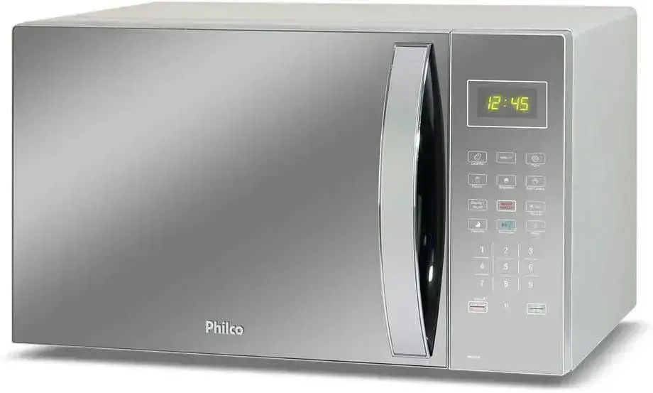 Micro-ondas com fundo neutro, sem distrações.