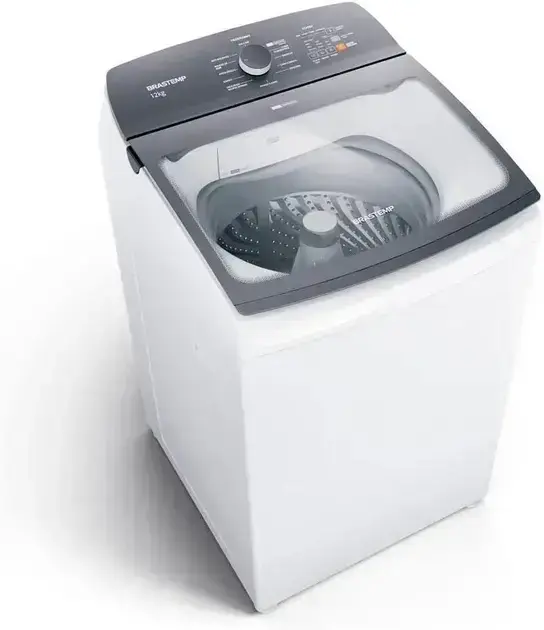 Lavadora de roupas, vista superior, com fundo branco destacando o produto.