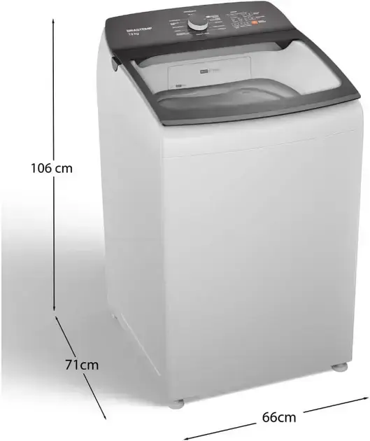 Máquina de lavar em 3D, com fundo branco e neutro, destacando a máquina.