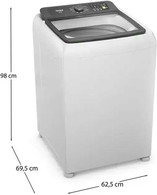 Máquina de lavar em perspectiva 3D, com fundo neutro, sem distrações.